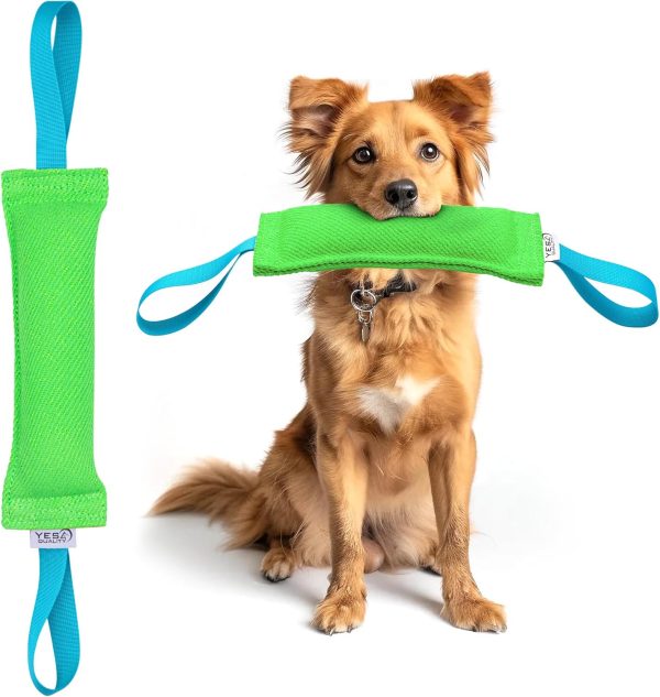 YES4QUALITY Dog Bite Tug Toy (12x3.5, Green), Durable Pull Toy w/ 2 Strong Handles, Tough Nylon Bite Pillow for Medium to Large Dogs, Ideal for Tug of War, Fetch, K9, Puppy Training & Play