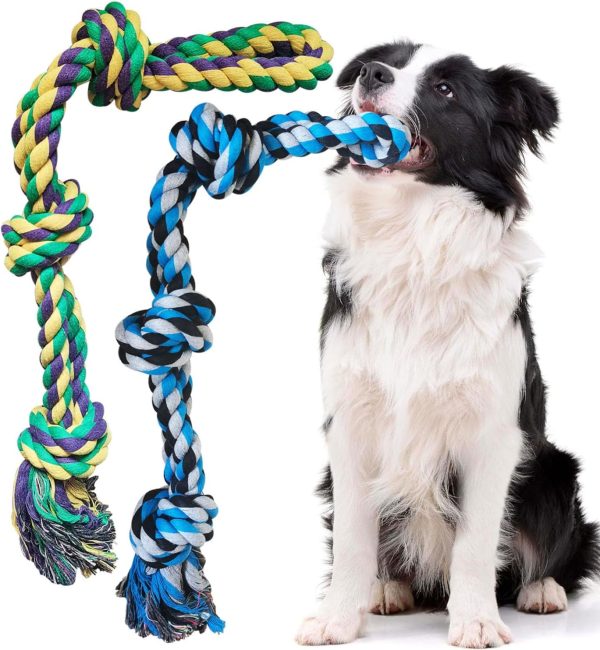 TUAHOO Dog Rope Toys for Aggressive Chewers, 2 Pack Indestructible Dog Chew Toys, Tough Rope Toy for Large Breed, 100% Cotton Rope Dog Toys for Tug of War,Teeth Cleaning