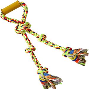 Large 24"Heavy Dog Rope Toys for Large and Medium Dogs for Teeth Cleaning, Tough Cotton for Aggressive Chewer, Interactive Dual Dog Tug of War Toy, Tough Pull Twisted Rope with Plastic Handle(Colours)