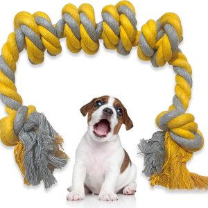 Dog Rope Toys, Indestructible Dog Tug Toy for Large Dogs 60CM 6 Knots Strong Knotted Dog Interactive Rope Chew Toy for Aggressive Chewers Dog Teeth Cleaning (Yellow)