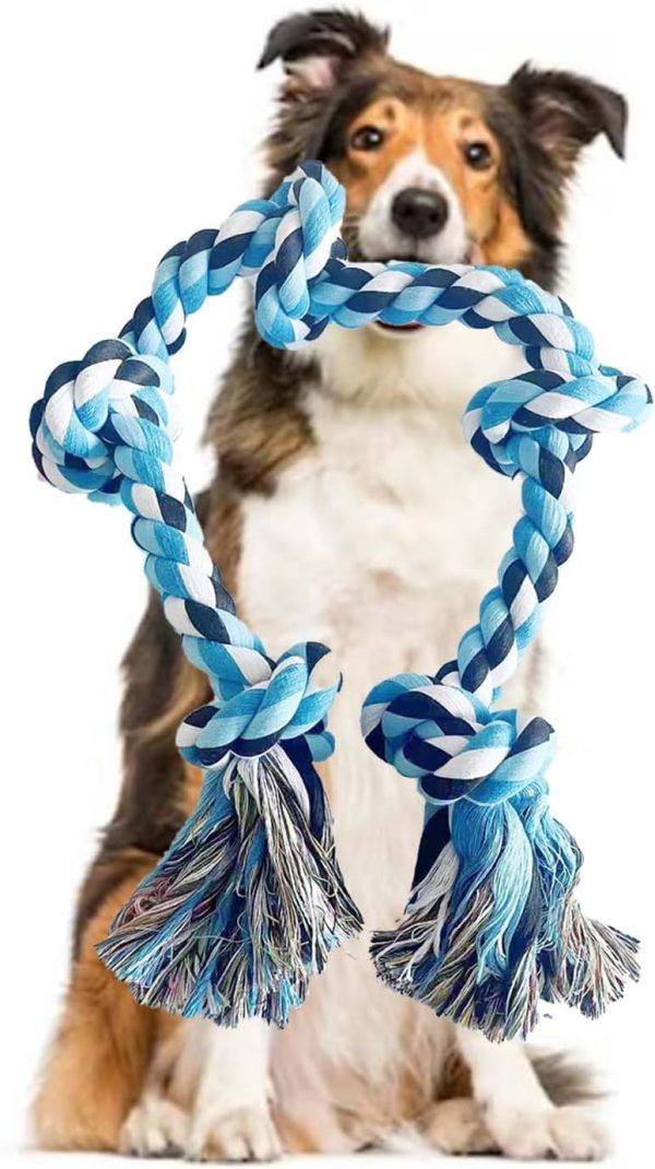 Irunfast 90CM Dog Rope Toys for Large Medium Dog Chewers, Extra Large Dog Toys Rope Indestructible Dog Chew Toys 5 Knots Strong Cotton Rope Toys for Dog Chewers Tug of War & Teeth Cleaning