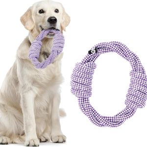 DDOXX Strong Molar Dog Rope Toy - Tough, Indestructible Dog Toy for Aggressive Chewers - Ideal for Tug-of-War, Puppy Teething Toys & Outdoor Play - 100% Cotton - 16 x 3 cm - White/Purple