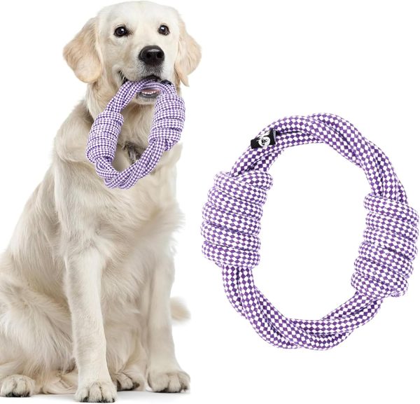 DDOXX Strong Molar Dog Rope Toy - Tough, Indestructible Dog Toy for Aggressive Chewers - Ideal for Tug-of-War, Puppy Teething Toys & Outdoor Play - 100% Cotton - 16 x 3 cm - White/Purple