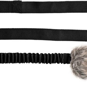 DINGO Fleece Dog Toy Artificial Fur Racer Squeaky Teaser Dog Wand 150 cm Long Bungee Handle for Agility, Dog Training, Reward, Retrieve, Chasing, Play Black 15585