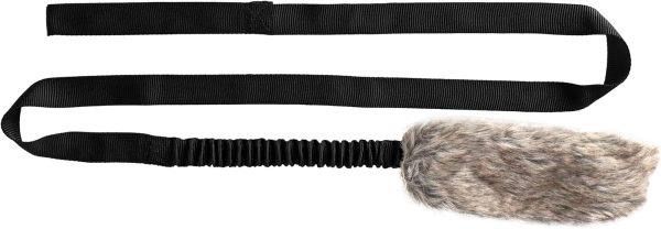 DINGO Fleece Dog Toy Artificial Fur Racer Squeaky Teaser Dog Wand 150 cm Long Bungee Handle for Agility, Dog Training, Reward, Retrieve, Chasing, Play Black 15585