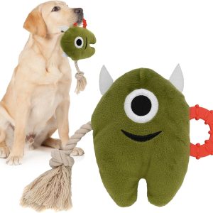 Onmygogo Large Dog Squeaky Chew Toys, Stuffed Plush Dog Toys Durable Tug of War Rope Toys Puppy Toys for Small, Medium, Large Breed Monster Toys(green)