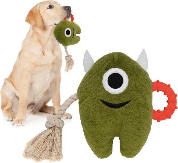 Onmygogo Large Dog Squeaky Chew Toys, Stuffed Plush Dog Toys Durable Tug of War Rope Toys Puppy Toys for Small, Medium, Large Breed Monster Toys(green)