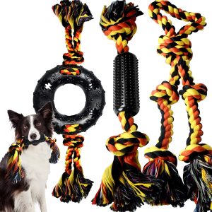 Yipetor Dog Rope Toys for Aggressive Medium Chewers- 3 Pack,Heavy Duty Dental Dog Rope Toys Set for Medium Dogs, Cotton Puppy Teething Chew Toys, Rope Tug Toys