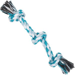 SZEETECH Dog Rope Toys, 3 Knots Chew Pull Toy for Medium and Small Dogs, Natural Cotton Dog Pull Rope for Tug of War and Teeth Cleaning (Blue)