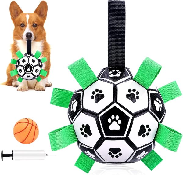 MYPIN Dog Football Ball with Grab Tabs, Interactive Dog Toys for Tug of War, Dog Tug Toy, Dog Water Toy, Durable Dog Balls for Small & Medium Dogs