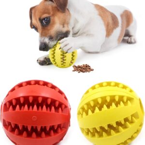 2 Pieces Dog Toy Ball 7cm Treat Dispenser Ball Toy Interactive Enrichment Dog Toys for Boredom Medium Large Dog Puzzle Toy Teeth Cleaning Chew Toy Exercise Game IQ Training Ball for Indoor Puppy Cat