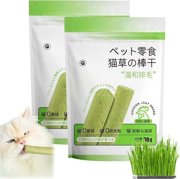 2PCS Cat Grass Teething Stick,Cat Grass for Indoor Cats,Cat Grass Chew Sticks,Dental & Catnip Sticks for Cats,Grass Teeth Cleaner,Cat Dental Toy & Chews & Treats,Natural Grass Molar Rod for Cat