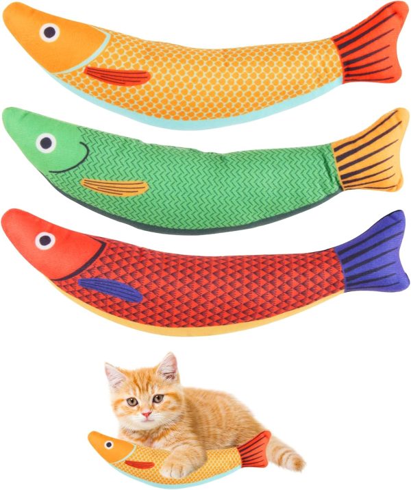 3 Pack Catnip Toys Saury Fish Chew Toy for Indoor Cats Kitten Adult Kitten Plush Pillow Pet Teething Chewing Playing Interactive Cat Nip Toy for All Breeds Cat Kicker Toys Teeth Cleaning