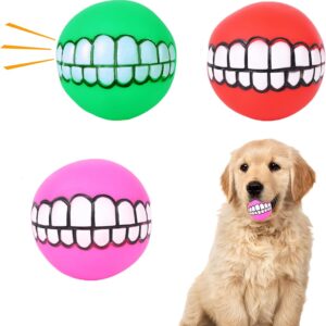 3 Pcs Squeaky Dog Ball, Latex Rubber Dog Squeak Toys, 3.1'' Soft Bouncy Fetch Balls for Medium Small Pets Interactive Play, Teeth Cleaning Puppy Interactive Chew Durable Toy (Colored L2)