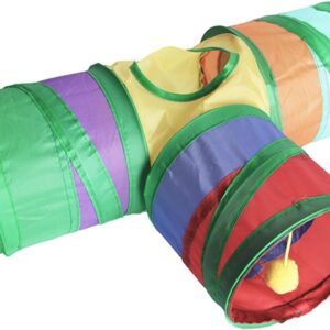 3-Way Guinea Pig Tunnel,Collapsible Bunny Tunnel Small Animal Activity Tunnel,Portable Kitten Tunnel Tube Toys Rainbow Cat Tunnel,Small Animal Hides Hideout for Kitty Guinea Pig Ferret Rabbits