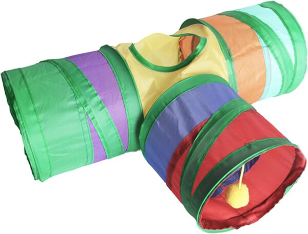 3-Way Guinea Pig Tunnel,Collapsible Bunny Tunnel Small Animal Activity Tunnel,Portable Kitten Tunnel Tube Toys Rainbow Cat Tunnel,Small Animal Hides Hideout for Kitty Guinea Pig Ferret Rabbits