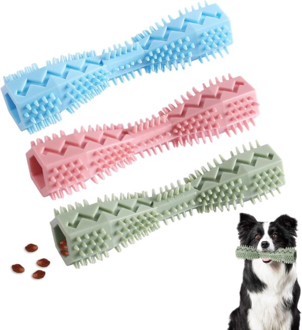 3Pcs Dog Toys Puppy Toothbrush Chew Toys,Dog Chew Toy for Boredom Puzzle Treat Pet Slow Feeder Chew Toys Tough Rubber Chewers Toy,Dogs Dental Care Teeth Cleaning Toy for Small Medium Pet Dogs