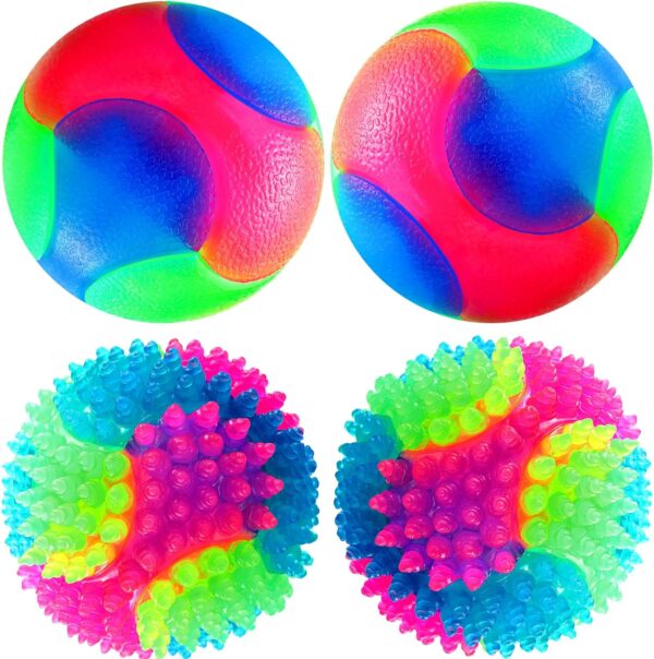 4 Pieces Light Up Dog Balls Glowing Elastic Balls LED Flashing Spike Pet Balls Molar Ball Pet Light Color Balls Interactive Pet Toys for Cats Dogs Chewing Playing (2.2 Inch, 2 Styles)