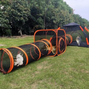 4 in 1 Pet Cat and Dog Tunnel Tent with Cat Tunnel DIY in Multiple Foldable Pet Tent Outdoor Pop Up Pet Playpen Cage Fences House (Style 4)