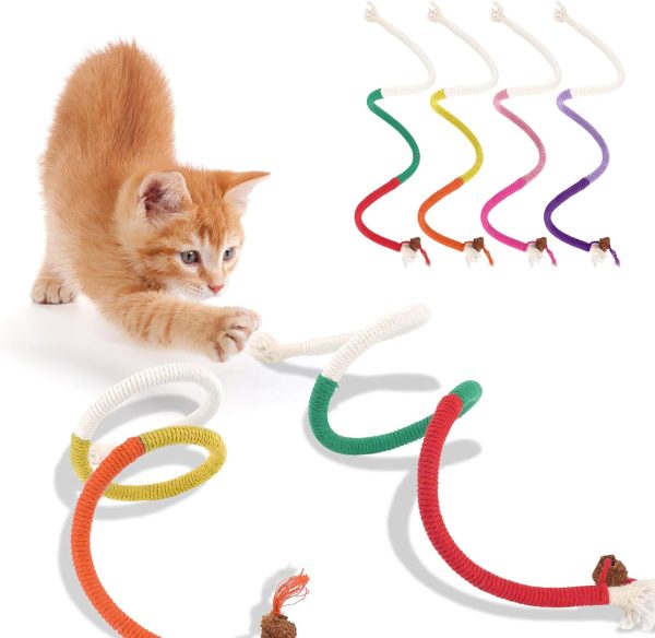 4PCS Catnip Toy Bite Rope, Cat Toy for Indoor Cats, Kitten Teething Chew Toy Rope, Filled Natural Catnip Cat Chew Teeth Cleaning Stress Release Catnip Cotton Rope Toy