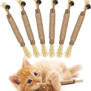 6 Pcs Chew Sticks Cat Toys,Cat Teeth Nip Cleaning Chewy Catnip Toys,Teeth Grinding Chew toys,Natural Kitten Teething Toys,Cat Dental Sticks for Indoor Cats Kitty Teeth Cleaning and Stress Release