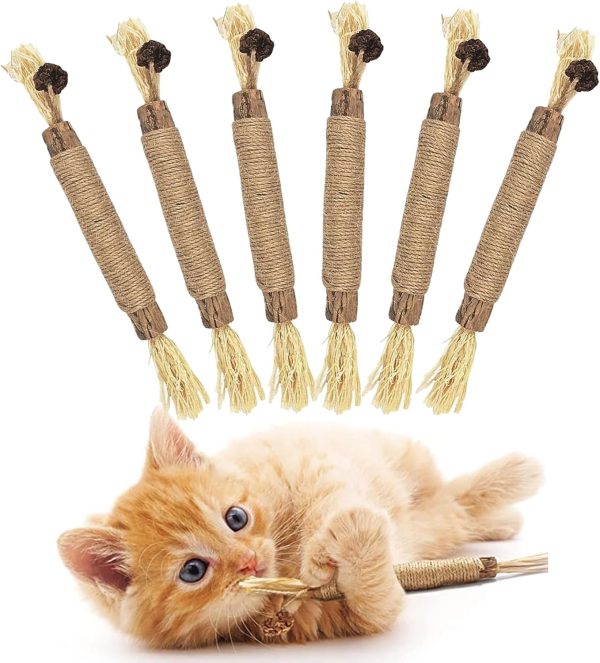 6 Pcs Chew Sticks Cat Toys,Cat Teeth Nip Cleaning Chewy Catnip Toys,Teeth Grinding Chew toys,Natural Kitten Teething Toys,Cat Dental Sticks for Indoor Cats Kitty Teeth Cleaning and Stress Release