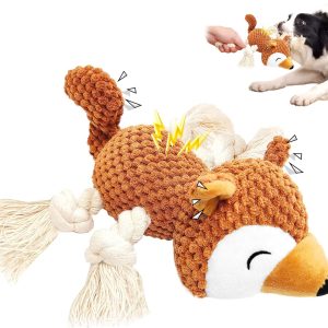 AEITPET Squeaky Dog Toys for Boredom Small Medium Large Dogs, Interactive Dog Toy with Rope Legs, Cuddly Stuffed Soft Plush Puppy Dog Toys with Crinkle Paper, Bite-resistant Cleaning Teeth Funny