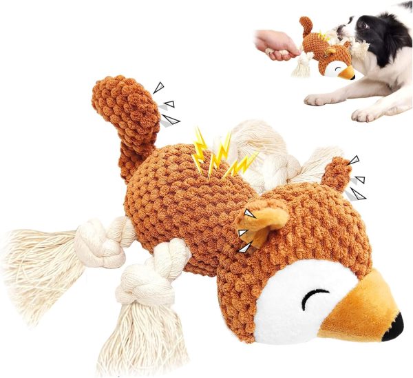 AEITPET Squeaky Dog Toys for Boredom Small Medium Large Dogs, Interactive Dog Toy with Rope Legs, Cuddly Stuffed Soft Plush Puppy Dog Toys with Crinkle Paper, Bite-resistant Cleaning Teeth Funny