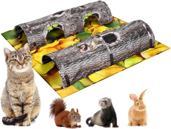 AMYESE Pet Activity Tunnels - Interactive Tree Trunk Cat Play Tunnel Tube Center with Peek Holes, Pets Puzzle Hunt Chase Training Center for Kitten, Ferret,Hedge,Rabbits,Small Animals