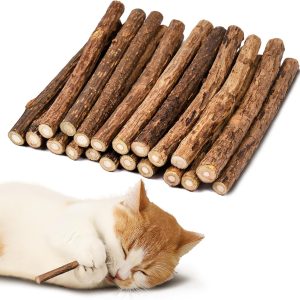 Adiwo Cat Chew Toys, 20Pcs Cat Catnip Sticks, Natural Matatabi Silvervine Chew Sticks, Cat Catnip toys, Cat Nip Chew Teething Sticks for Cats Kittens Teeth Cleaning and Stress Release(8-10mm)