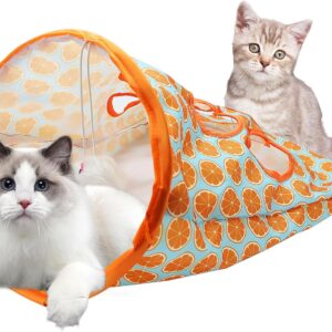 Aleker Cat Tunnel Bags for Indoor Cats, Collapsible Pet Cat Play Tunnel, Crinkle Tent with Sound Paper, Cat Self Interactive Toys with Plush Mouse & Balls, Durable Cat Toys for Indoor Cats