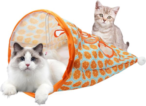 Aleker Cat Tunnel Bags for Indoor Cats, Collapsible Pet Cat Play Tunnel, Crinkle Tent with Sound Paper, Cat Self Interactive Toys with Plush Mouse & Balls, Durable Cat Toys for Indoor Cats