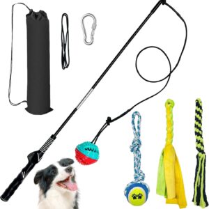 AmaCielo Flirt Pole for Dogs, Interactive Toys Tug-of-war for Dogs, Durable Teaser Wand, Chase Toys with Rope Chewing Sticks, for Outdoor Exercise & Training (no switch-32.1Inch)