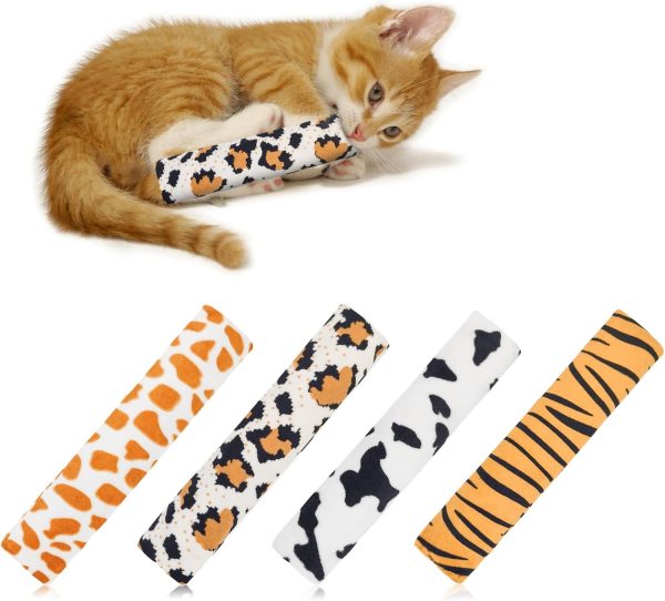 Andiker Cat Toys Cat Pillows, 4pcs Plush Catnip Toys for Cats with Animal Patterns for Indoor Cats Entertain, 9.84inches Cat Interactive Toy with Crinkle Sound for Chasing Chewing Exercising (Style 1)