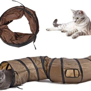 Andiker Cat Tunnel, S-Shape Cat Tunnel Pet Tube Collapsible Play Toy Indoor Outdoor Toys for Exercising Hiding Training and Running Cat Puzzle Toy with 2 Side Holes (Brown)