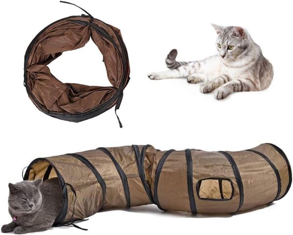 Andiker Cat Tunnel, S-Shape Cat Tunnel Pet Tube Collapsible Play Toy Indoor Outdoor Toys for Exercising Hiding Training and Running Cat Puzzle Toy with 2 Side Holes (Brown)