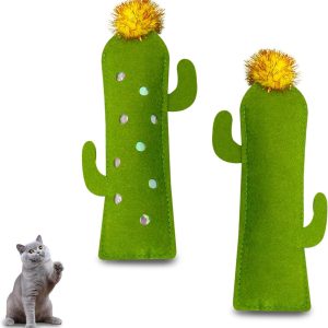 Andiker Catnip Toy for Cats, Cute Bamboo Shapes with Soft PP Cotton Bite-Resistant Cat Chew Toy with Catnip and Crinkle Paper Entertaining Interactive Cat Toy for Indoor Cats and Kitten (Cactus)