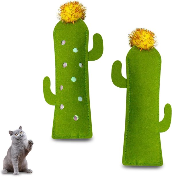 Andiker Catnip Toy for Cats, Cute Bamboo Shapes with Soft PP Cotton Bite-Resistant Cat Chew Toy with Catnip and Crinkle Paper Entertaining Interactive Cat Toy for Indoor Cats and Kitten (Cactus)