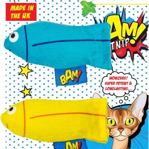 BAM! Strong Catnip Cat Toy North American Catnip Filled - Fish Shape In Yellow And Blue - Perfect For Playful Cats - Durable And Fun - Ideal 7.5cm Size For Cats Of All Ages And Breeds