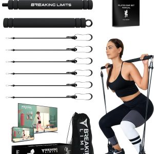 BREAKING LIMITS Pilates Bar Set - Length-Adjustable Exercise Bar with 6 Resistance Bands - Full Body Workout Gym Equipment for Home