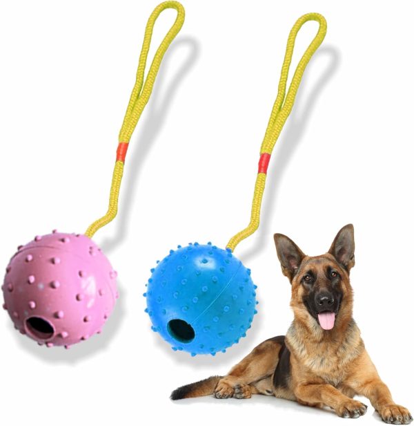 Ball On Rope Dog Toy Heavy Duty Pet Chew Rope Pimpled Ball Interactive Dog Pull & Tug Toy Studded Ball Tugger For All Dog Puppy Essentials Pet Accessories 40cm X 6.5cm Assorted Colours (Pack Of 1)