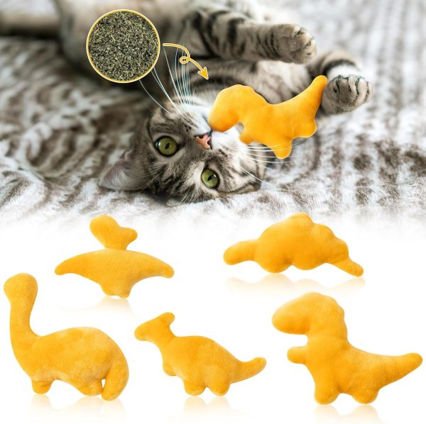 BeYumi Catnip Toys for Cat - 5Pcs Dino Nuggets Cat Toys, Dinosaur Chicken Nugget Catmint Interactive Gift for Indoor Cats, Plush Golden Cat Supplies, Chew Cat Toy Set, Cute Pet Gifts for Cat Lover