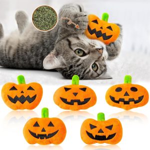 BeYumi Halloween Catnip Toys Cat - 5Pcs Halloween Pumpkin Jack O Lantern Catmint Interactive Cat Toy for Indoor Cats, Soft Plush Orange Cat Supplies, Kitten Teething Chew Toy Set, Pet Gifts for Cat