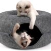 Bininl Peekaboo Cat Cave,Cat Tunnel Bed for Indoor Cats,Bininl Cat Donut Tunnel for Pet Cat House,Detachable Round Cat Felt & Washable Interior Cat Play Tunnel (20 Inch, Dark Grey)