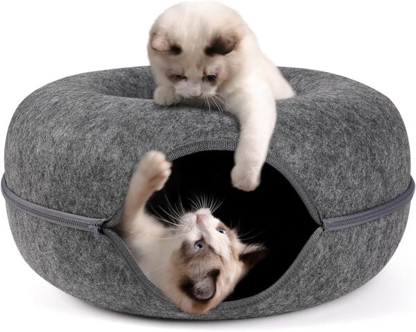 Bininl Peekaboo Cat Cave,Cat Tunnel Bed for Indoor Cats,Bininl Cat Donut Tunnel for Pet Cat House,Detachable Round Cat Felt & Washable Interior Cat Play Tunnel (20 Inch, Dark Grey)