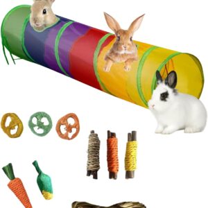 Bunny Tunnel Shape I Rabbit Tunnel Toys, Pet Toys Play Tunnels for Cats Kittens Rabbits Puppies Crinkle Pop Up Rainbow 45 with 9 Chew Toys (Rainbow)