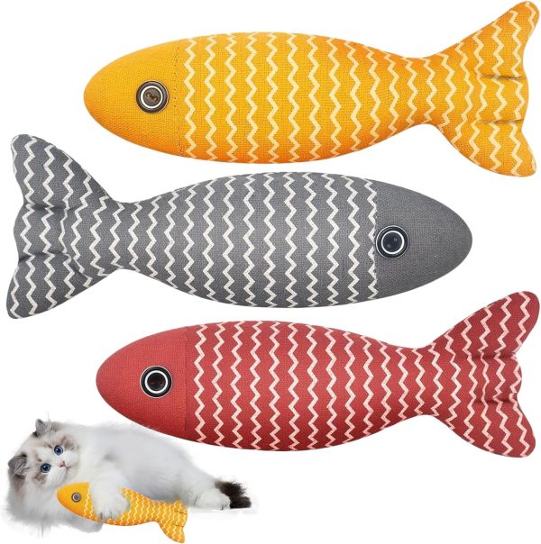 CECOMBINE 3 Pcs Cat Catnip Toys Fish, Cat Nip Kicker Toy for Indoor Cats, Plush Pillow Pet Chew Interactive Toy for All Breeds Kitten, Soft Kicker for Cats Claw Chewing Teeth Cleaning