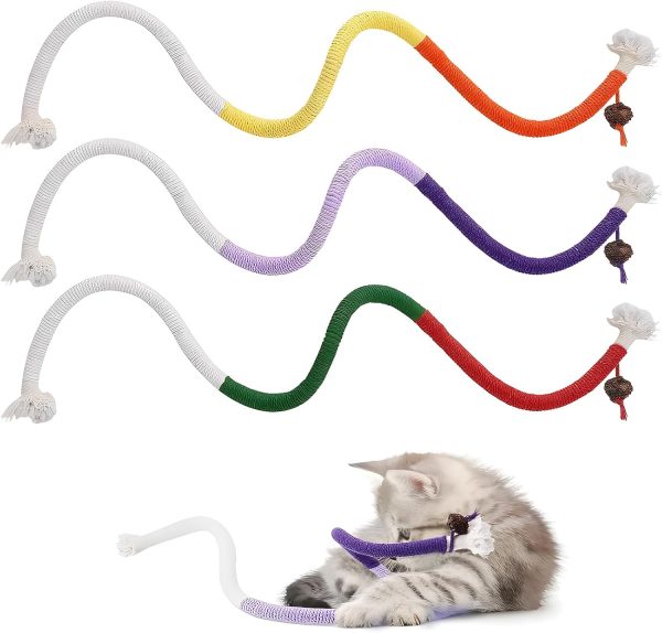 CECOMBINE 3PCS Catnip Toy Bite Rope, Interactive Catnip Toys for Cats - Cat Grass Teething Rope, Natural Catnip & Silvervine, Catnip Cotton Rope Toy for Stress Release & Teeth Cleaning