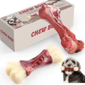 CHEW BOSS Tough Dog Toys - 2 Pack Indestructible Dog Toys for Aggressive Chewers, Beef Flavour Non-Toxic Natural Rubber/Nylon, Chew Resistant Tough Dog Toys for Boredom. Dog Chew Bones.