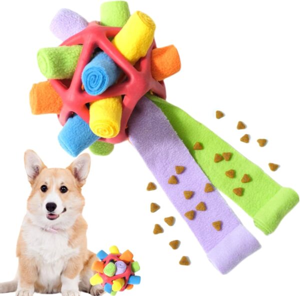 CIIVURR Interactive Snuffle Ball Dog Toys Upgraded Portable Dog Enrichment Chew Toys Encourage Natural Foraging Skills Training Puzzle Feeders Toy Pets (Red Rainbow)